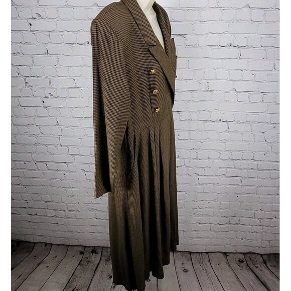 VTG Horchow Black Tan Houndstooth Long Sleeve Pleated Peak Lapel Jacket Dress 12 - Picture 15 of 15